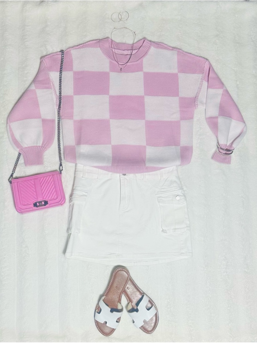Pink & White Checker Knit Sweater